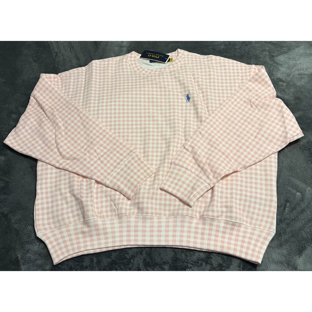 2XL Polo Ralph Lauren Gingham Fleece Sweatshirt Pink White - Picture 3 of 13